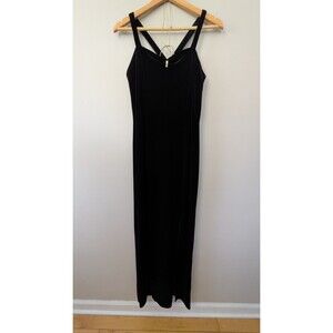 Vintage 90s Onyx Nite Black Velvet Maxi Dress Sz 12 Slit Whimsigoth Dark Romance